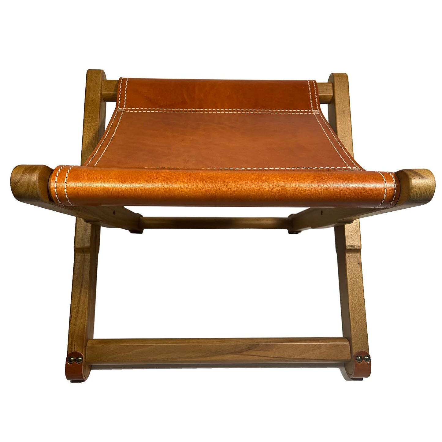 KIDENEI Foldable Leather Stool, Portable Beech Wood Artist Folding Stool, Italian Top Vegetable Tanned Leather Seat, Home Fashion Genuine Leathers Director’s Stools for Home Outdoor Camping Fishing