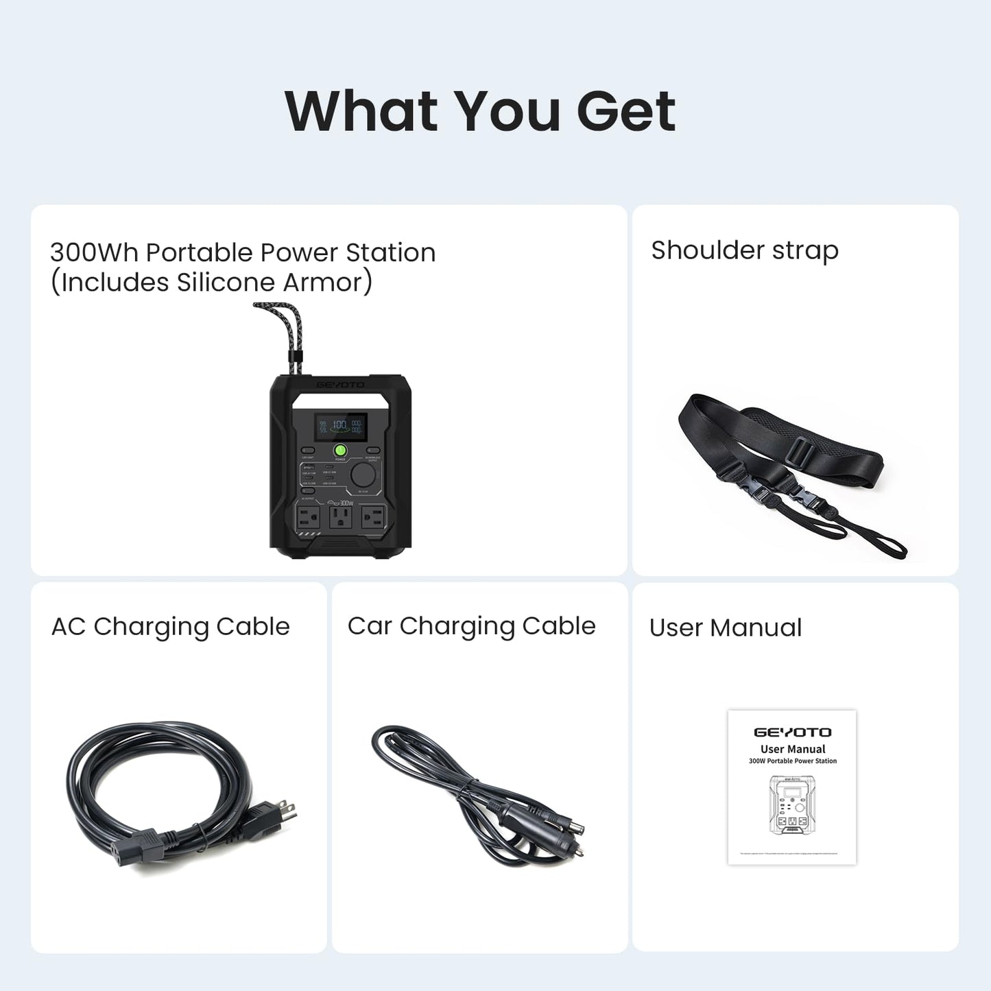 GEYOTO N300 Portable Power Station, 256Wh LifePO4 Battery,300W AC Outlets (500W P-Boost), 25W Wireless Charging, <10ms UPS Solar Generator for Camping Travel