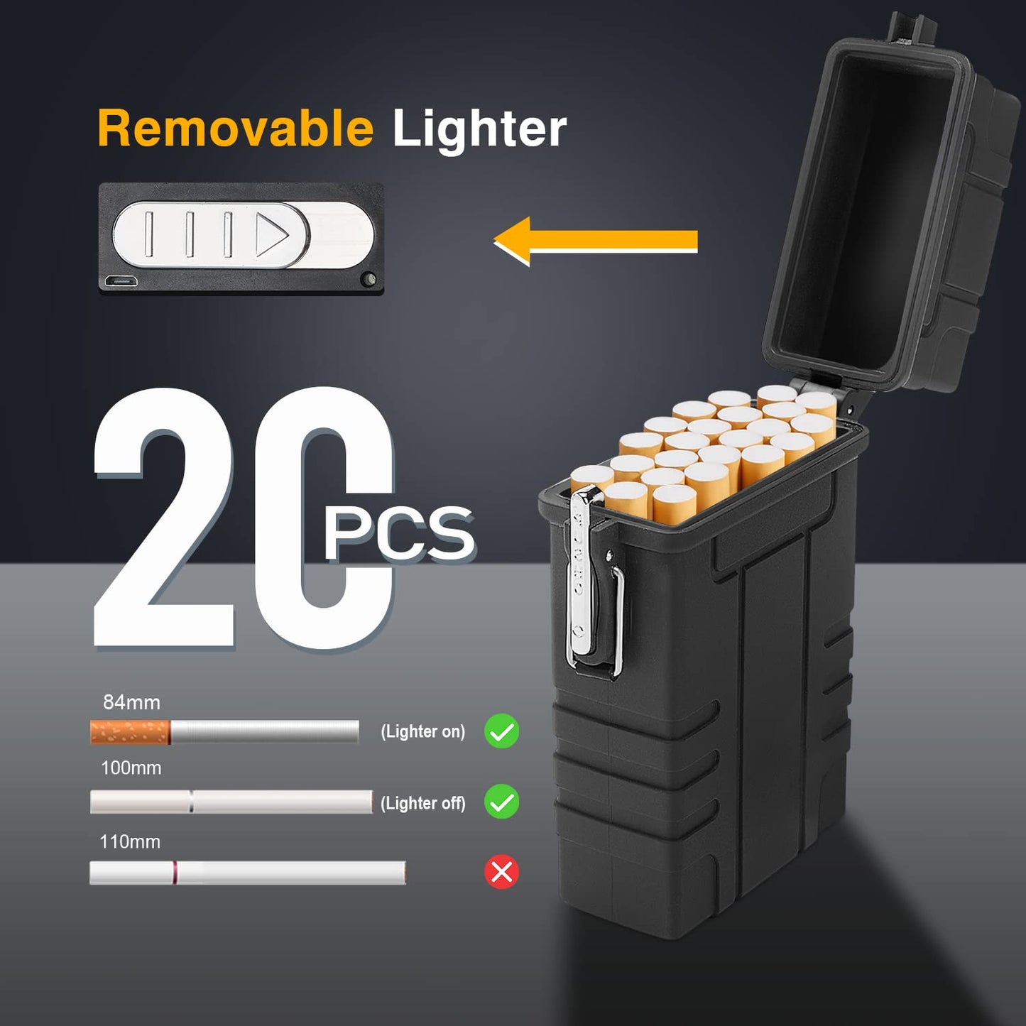 SOMGEM Cigarette Case with USB Rechargeable Electric Lighter for Whole Package Cigarettes 20pcs, Waterproof Cigarette Holder for Outdoor Camping Hiking