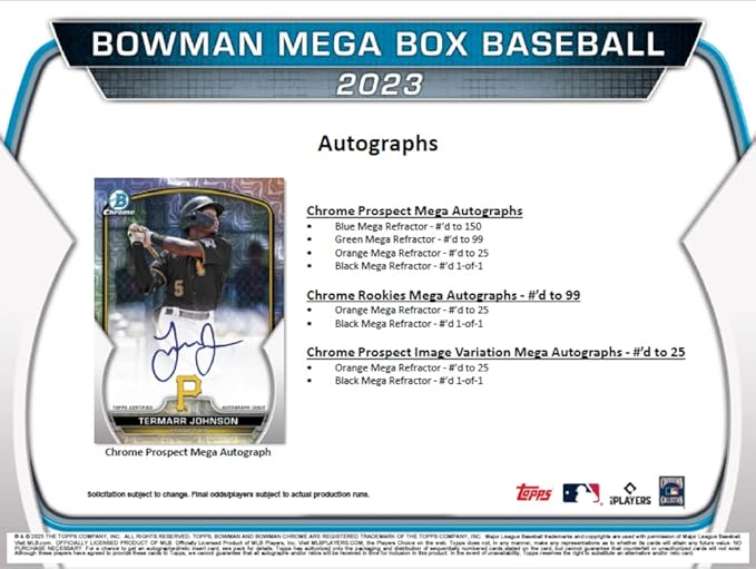 2023 Bowman Baseball Mega Box (6 Packs/5 Cards)