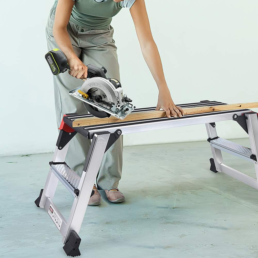 Aluminum Work Platform Large Size Step Stool Folding Portable Work Bench with Non-Slip Mat Capacity 660 LBS Heavy Duty 38" l X 15" w/660lbs