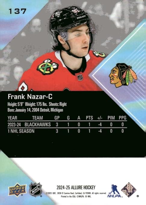 2024-25 Upper Deck Allure #137 Frank Nazar Chicago Rookie Hockey Card - Sportscard Superstore
