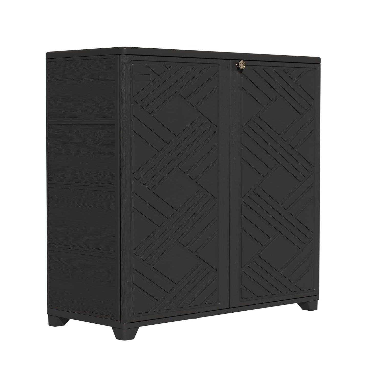ZZM Indoor/Outdoor Storage Cabinet Waterproof, 34"x15"x34" Plastic Outdoor Storage Box for Garden Balcony Bathroom, All Weather Outdoor Storage Clearance, DIY Usage, with 2 Shelf (Black)