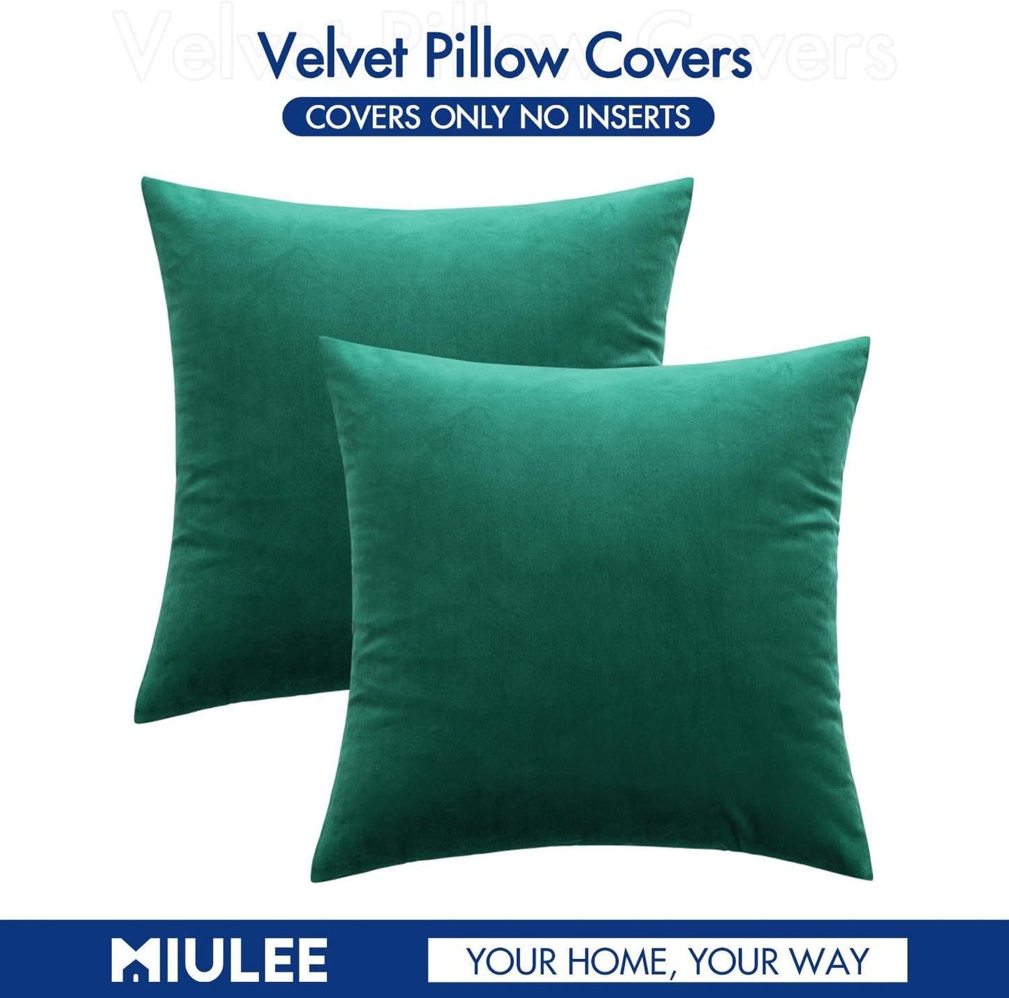 MIULEE Green Velvet Throw Pillow Covers - Soft Decorative Square Cushions | 12x12 Inch Set of 2