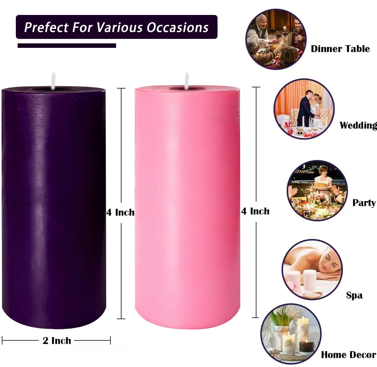 4 Pack Advent Pillar Candles, 3 Purple and 1 Pink, 2x4 Inch, Long-Lasting, Dripless and Smokeless Unscented Candles, Ideal for Christmas