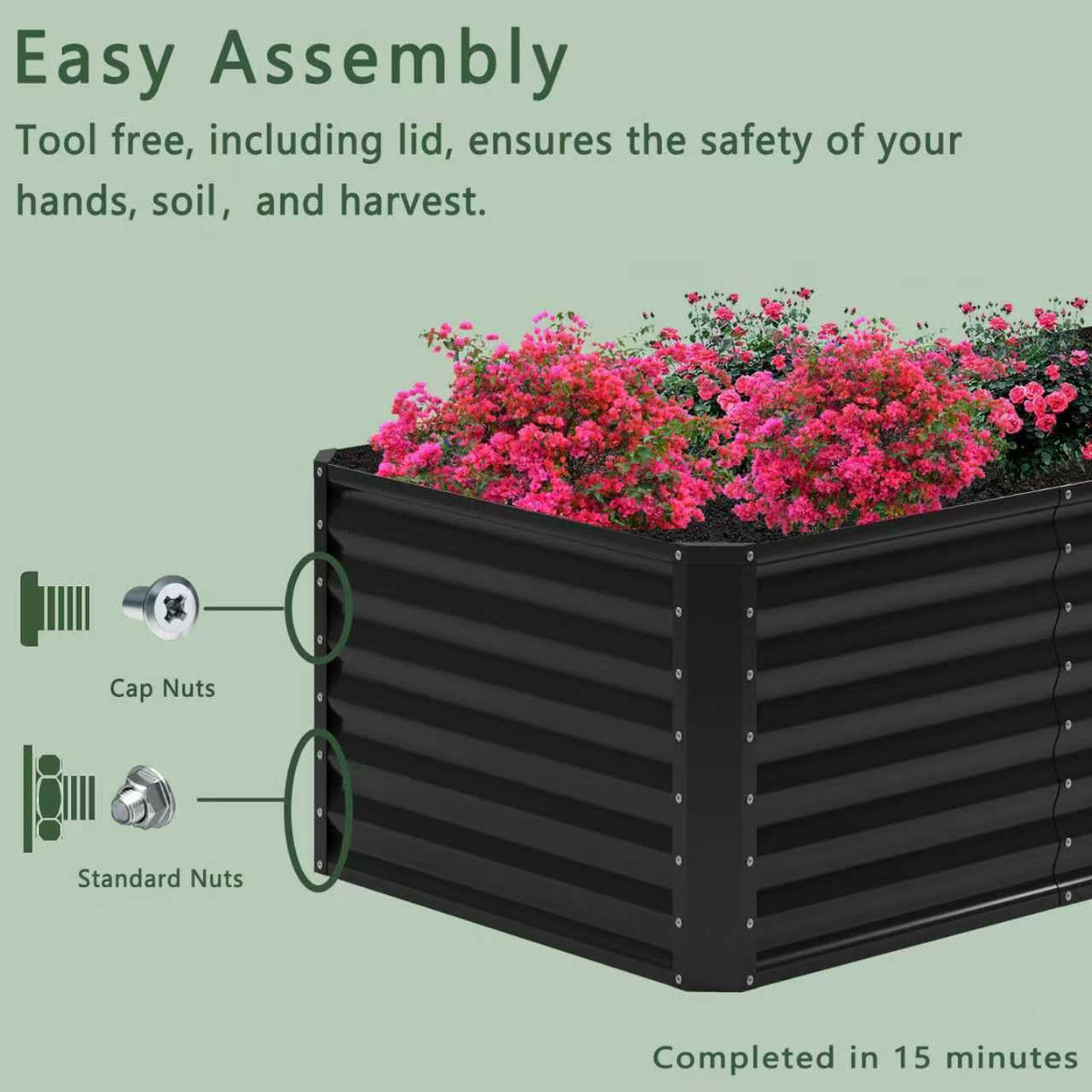 Nedenyou 8x2x2FT Galvanized Raised Garden Bed,Planter Raised Beds-Metal Garden Box,Large Plant for Outdoor Planting, Vegetables Bed,Flower,herb-Black