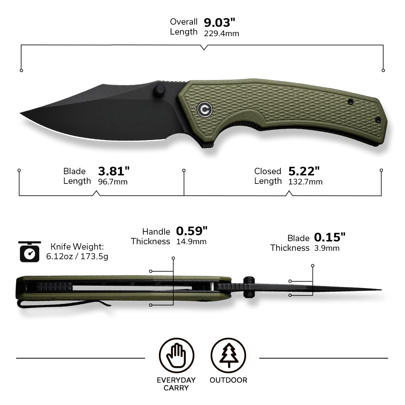 CIVIVI Vexillum Folding Knife for Outdoor and EDC, Flipper Pocket Knife with Thumb Stud Opener, 3.81" Nitro-V Blade Milled G10 Handle for Men C23003D-2