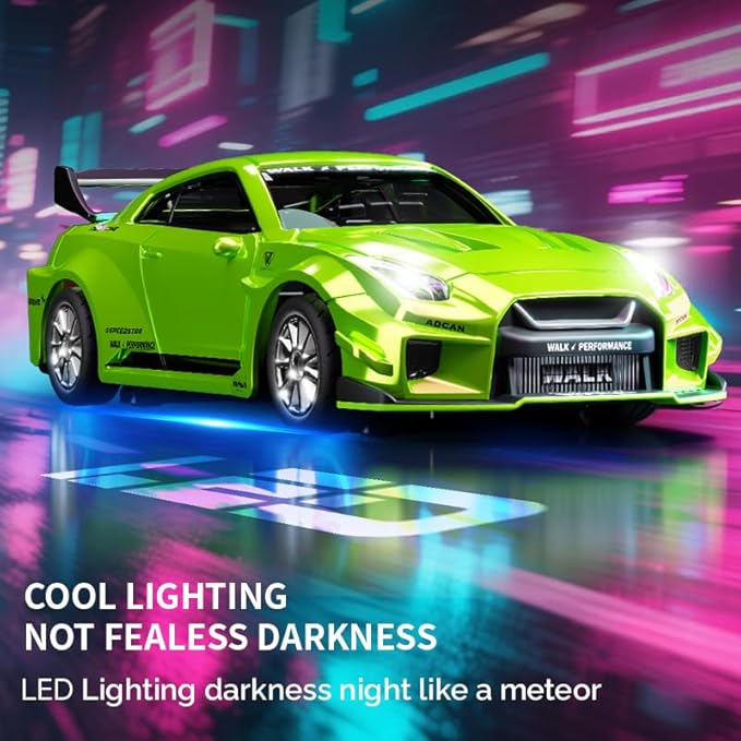 D43-02 1:43 Scale 2.4G Full Proportional 4WD Alloy RC Drift Car with Gyro System Silent Bearings Adjustable Speed & LED Lights for Adults High Speed Remote Control Racing Car