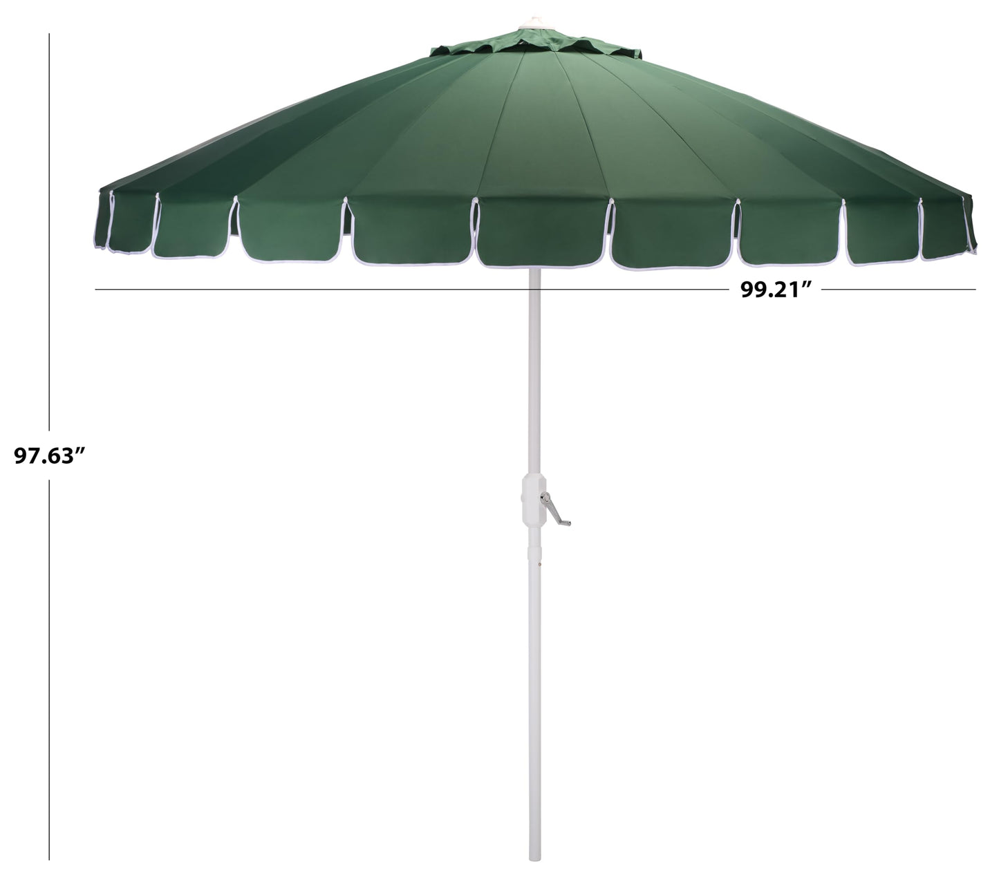 SAFAVIEH Outdoor Patio Furniture Collection – Panza 9 Ft Crank Patio Umbrella, Green & White Pole, Market Umbrella with Crank Lift (PAT8026H)