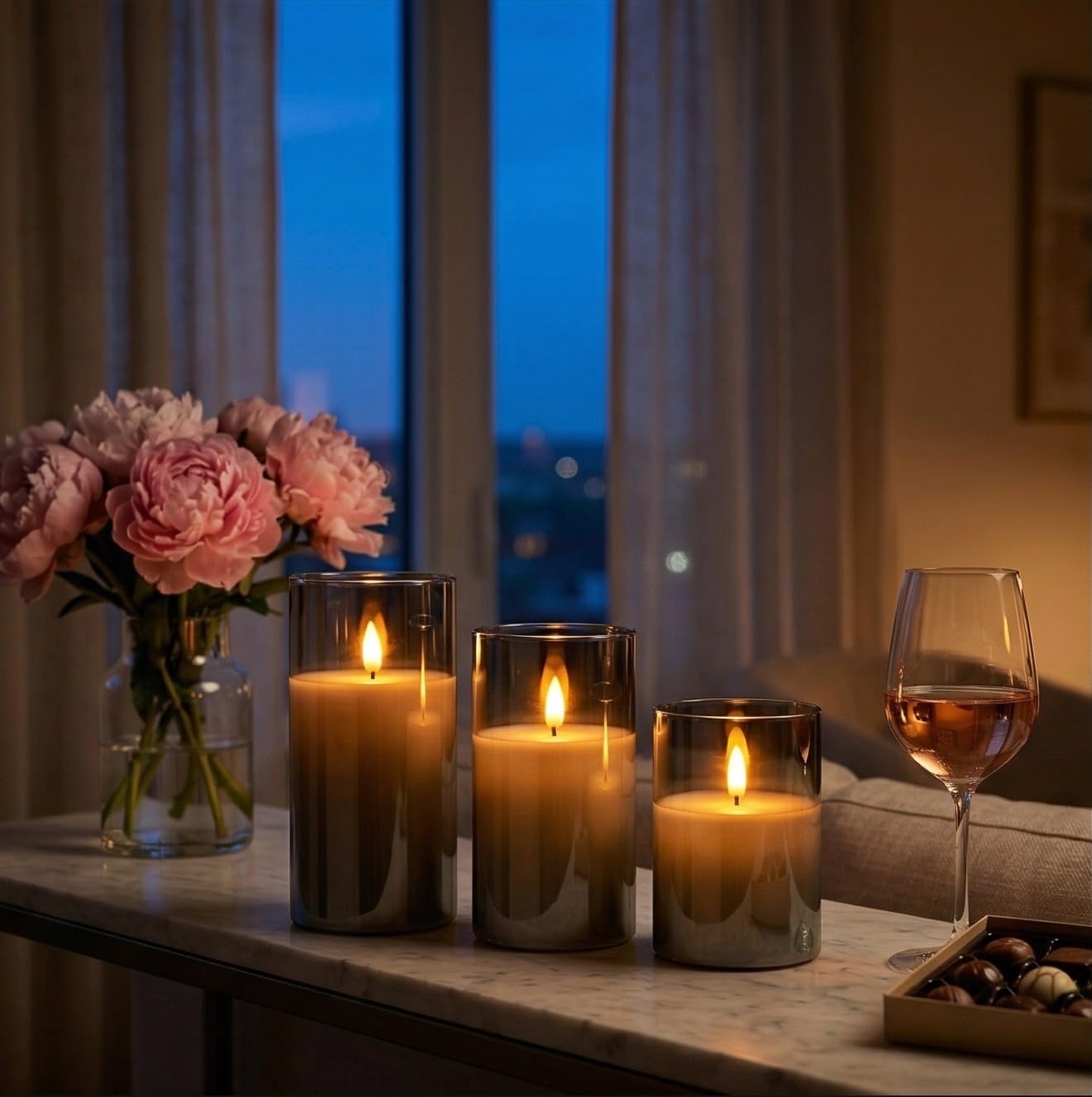 LinYang International Vanilla Scented Glass Real Wax Flameless Flickering LED Candles,Remote/Timer Battery Operated Pillar Light,Home/Spa/Office/Festivals/Weddings/Gifts for Decor, Safe for Pets/Kids