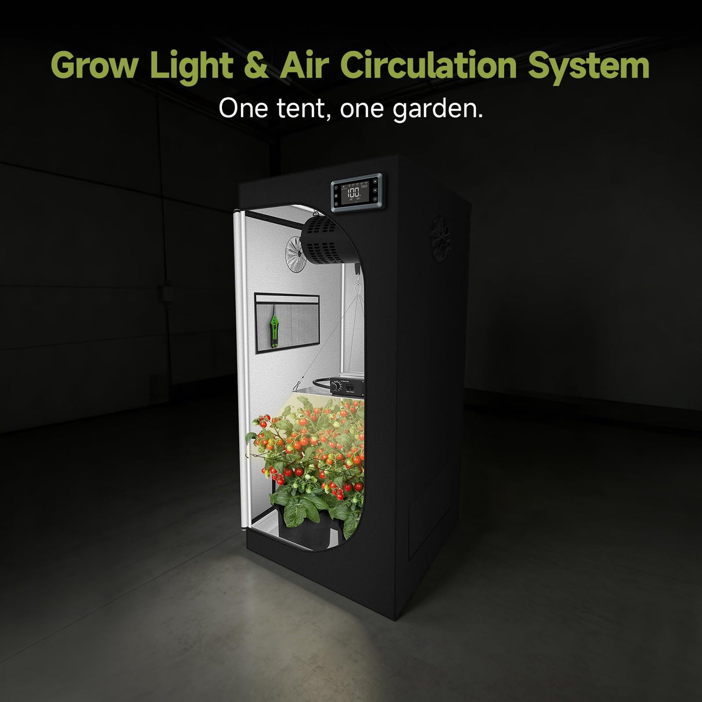 HOMEFELIZ 2x2 ft Grow Tent Complete Kit, All-in-One Fan with Activated Carbon Filter, 100W Full Spectrum LED Grow Light, 24"x24"x55" High-Reflective 1680D Diamond Mylar Tent and Smart Controller