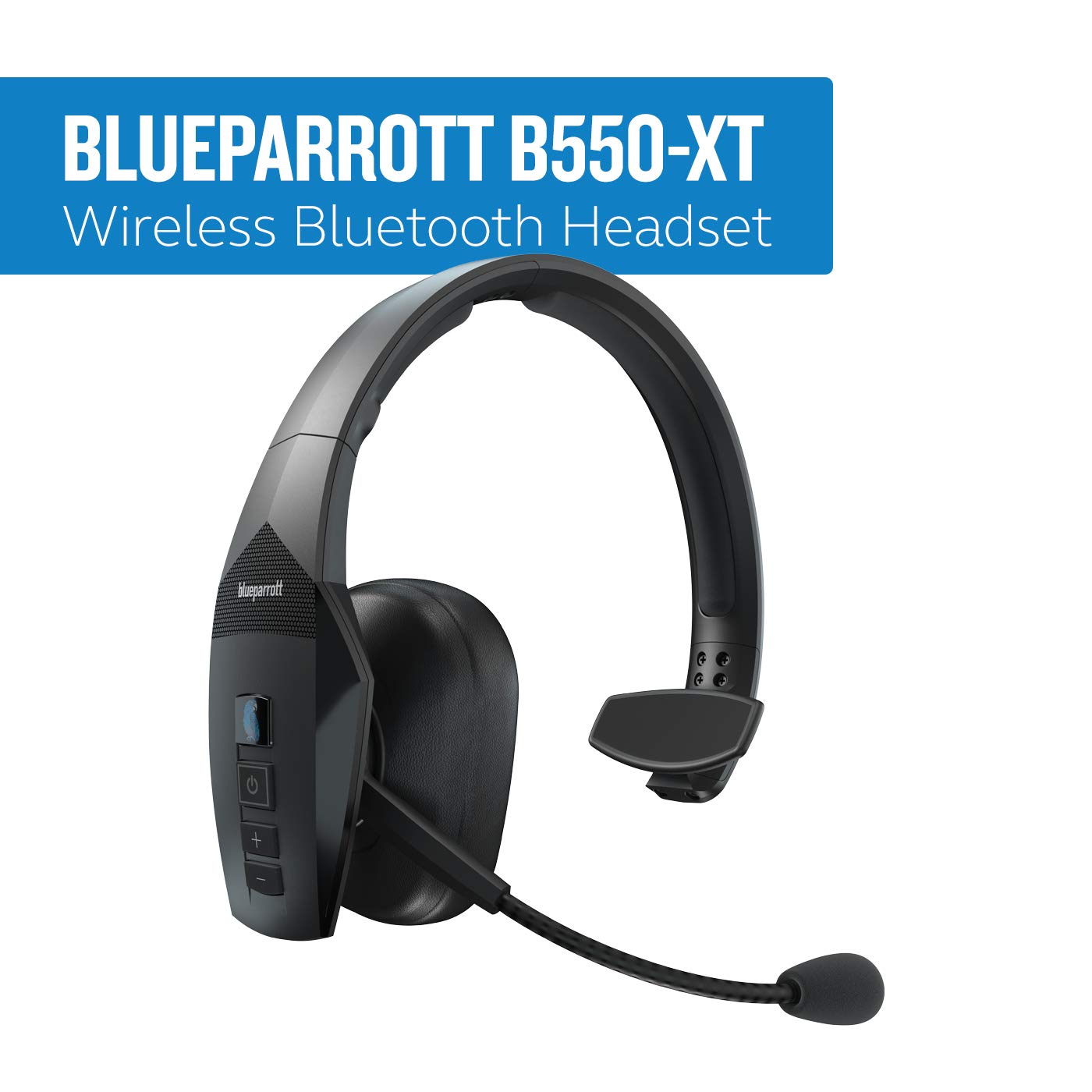 BlueParrott B550-XT Mono Bluetooth Wireless Headphones 96% Noise Canceling Over Head Trucker Headset with Mic, 100% Voice Control, IP54-Rated Protection, 24 hrs. Talk Time, Black