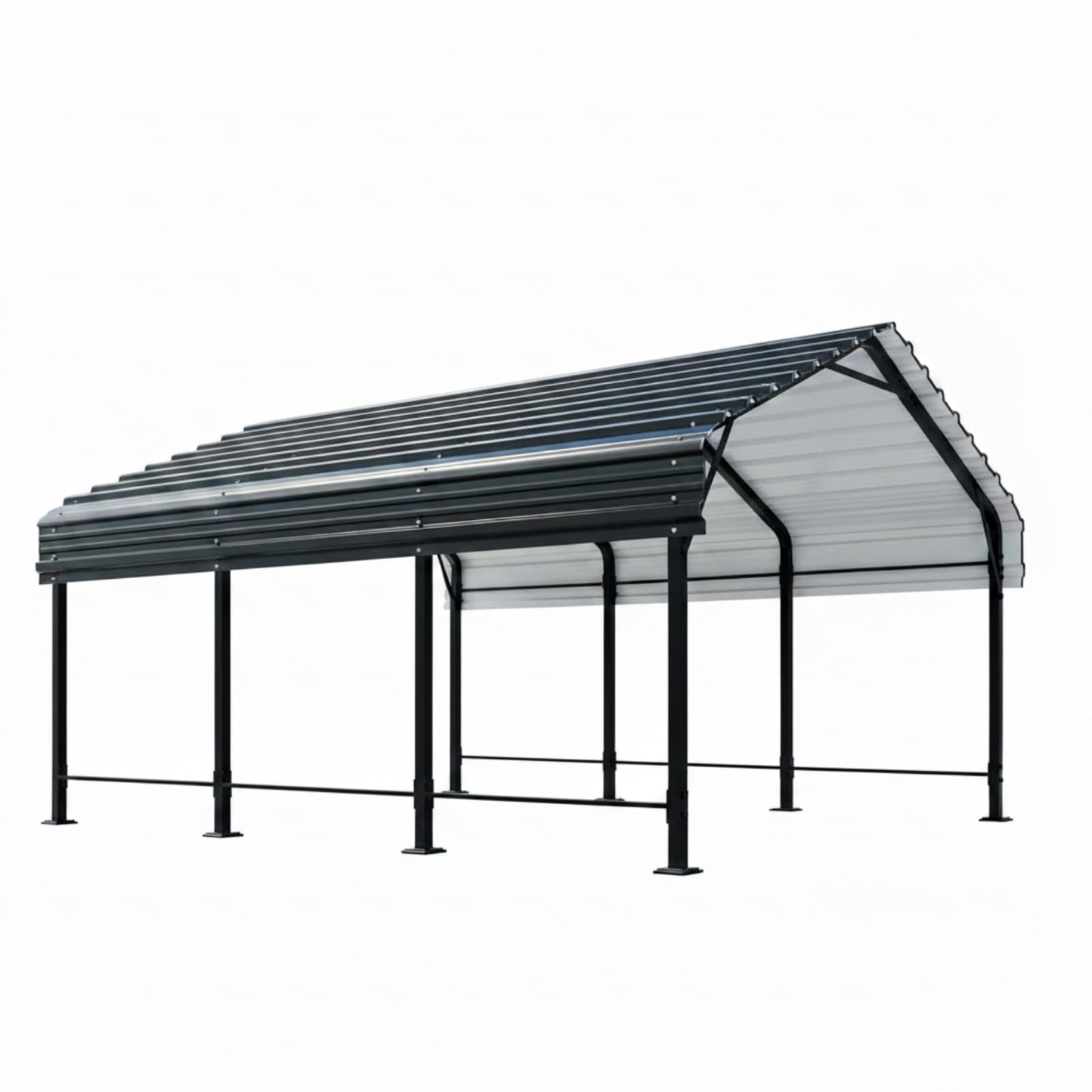 12x15 FT Heavy Duty Metal Carport, All-Weather Outdoor Vehicle Shelter with Steel Roof & Reinforced Frame, Permanent Car Canopy for Trucks, SUVs, Boats & Garden Storage, Gray