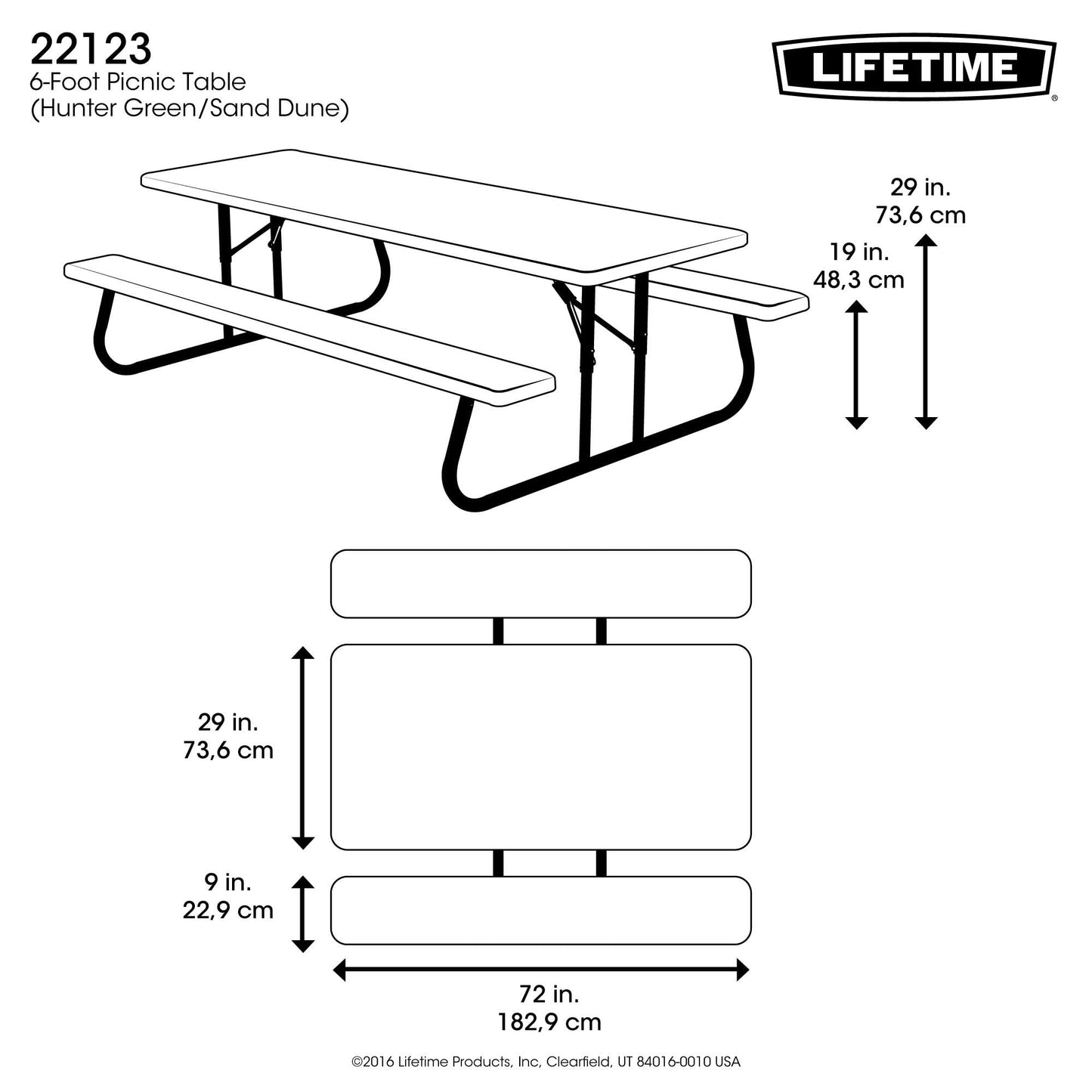 LIFETIME 6-Foot Classic Folding Picnic Table, Seats 8, Green