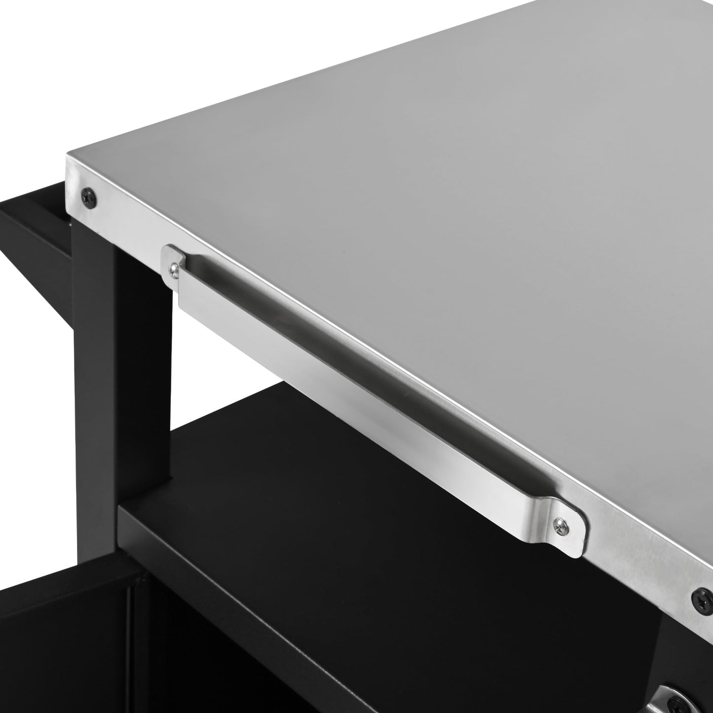 Merax Small Outdoor Grill Cart with Storage Cabinet & Drop Leaf, Outdoor Metal Bar Cart Pizza Oven Table on Wheels, Stainless Steel Top Outdoor Kitchen Island for BBQ Food Prep, Grill Cover Included