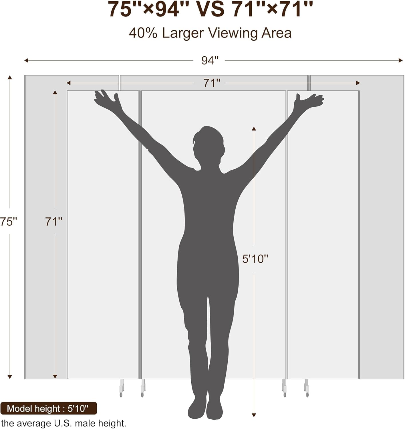 brisafe Full Length Stand Up Mirror on Wheels,75''Lร95''W,Large Tri-Fold Floor Mirror with Stand,Movable 3-Way Full Length Standing Mirror for Gym, Dance Studio, Fitness Room, and Home (Silver)