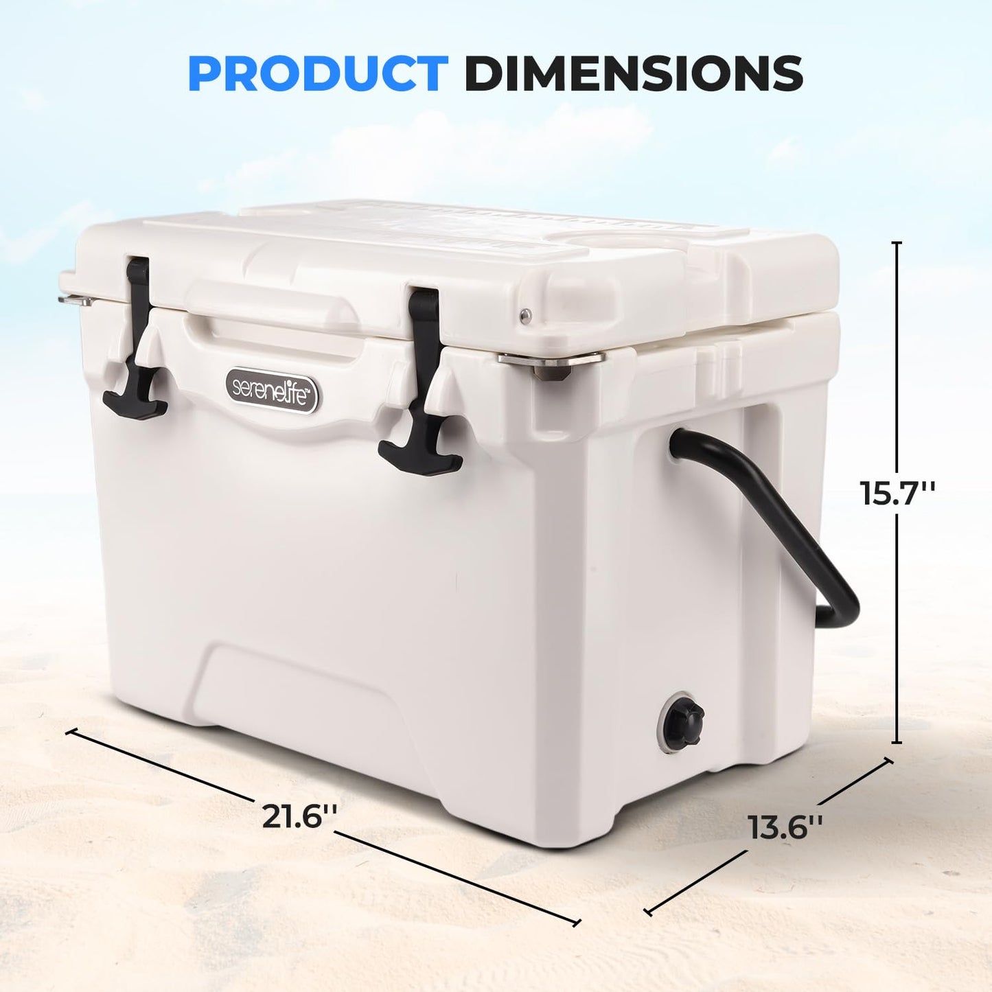 SereneLife Ultra-Tough 25 Quart Rotomolded Cooler Box, Holds Upto 36 Cans, Keeps Ice Up to 5 Days, Heavy-Duty Insulated Portable Ice Chest Box, Ideal for Travel, Camping, Beach, and Outdoor Adventures