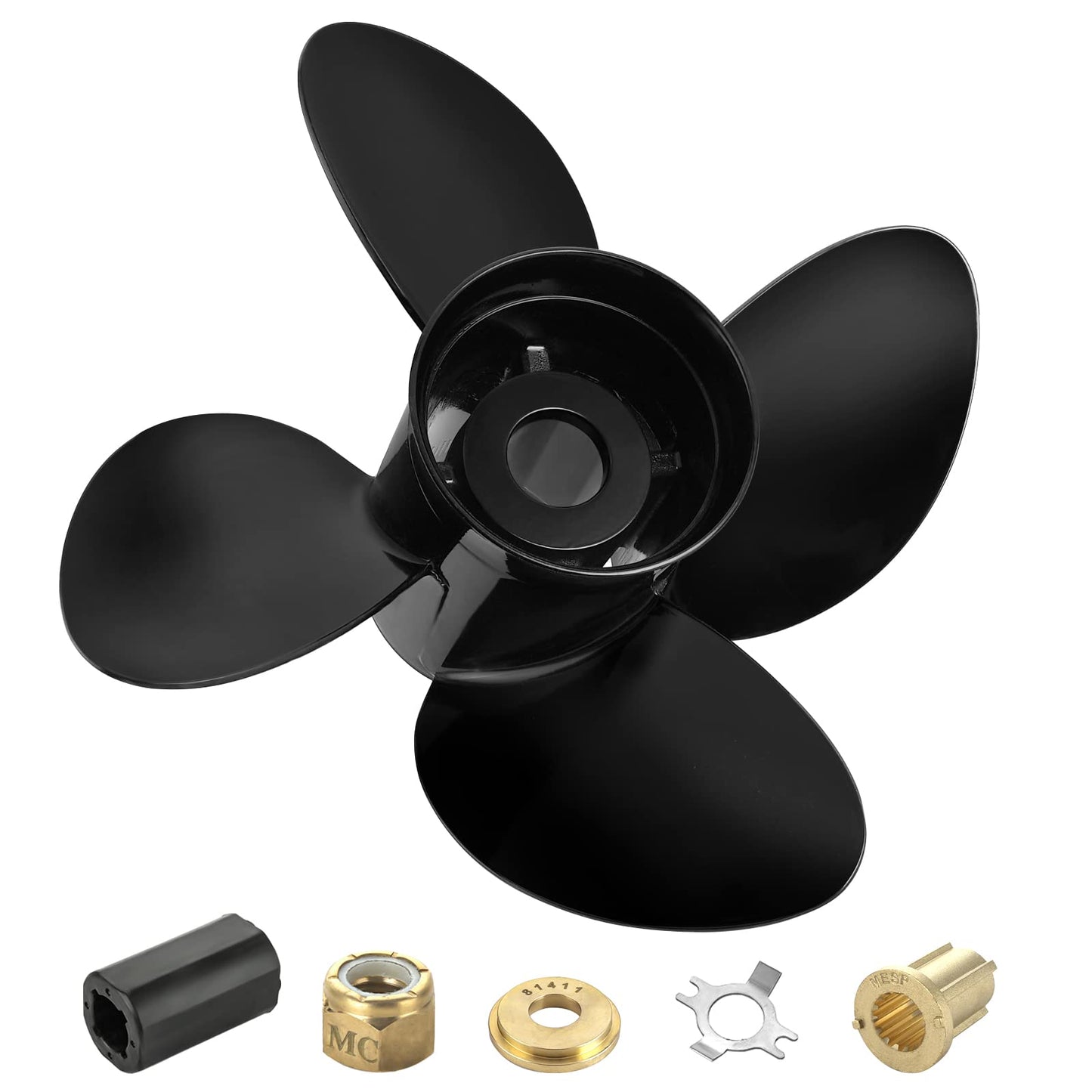 MiBarco 14 1/2 x 17(Hub Kits Included) Upgrade Aluminum Boat Propeller Fit Mercury Outboard Engines 135-300 HP Mercruiser Alpha &Bravo ONE, 4 Blades 15 Spline Tooth,14.5dia x 17pitch Prop RH