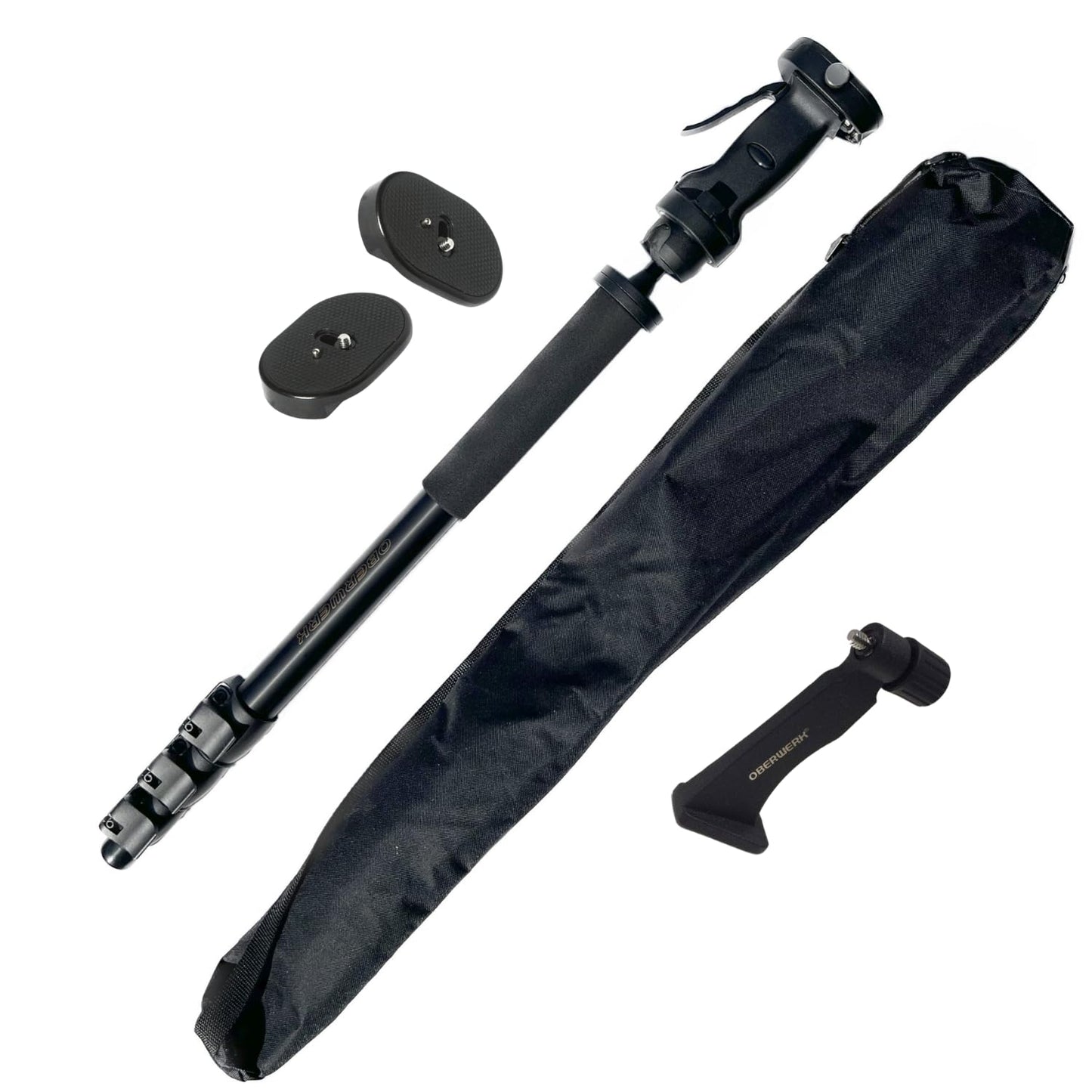 Oberwerk 2000 Tall Monopod & Heavy-Duty L-Adapter with 2 Quick-Release Plates - Portable Binocular & Camera Monopod Stand Bundle | Extra Long Extension Up to 78"
