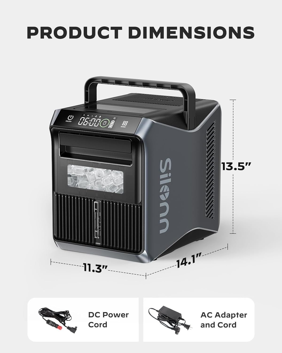 Silonn Battery-Powered Ice Maker with 4-Power, RV Ice Maker Countertop 12V/24V Car Charger 100-240V AC Solar-Ready, Portable Ice Machine 9 Cubes/6 Mins 22lbs/Day Auto-Clean for Camping RV Home Outdoor
