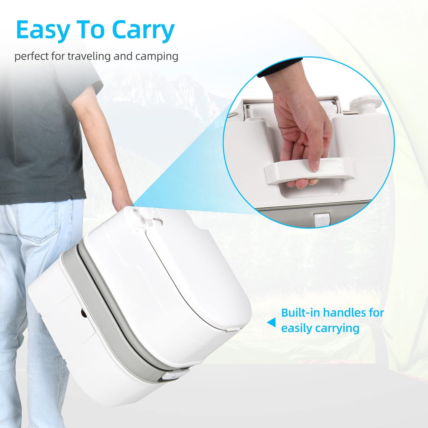 YITAHOME Portable Toilet 6.34 Gallon Camping Porta Potty with Paper and Detergent Collection, Leak-Proof Outdoor RV Porta Potty with Level Indicator, Rotating Spout, for Boating, Hiking, Trips, White