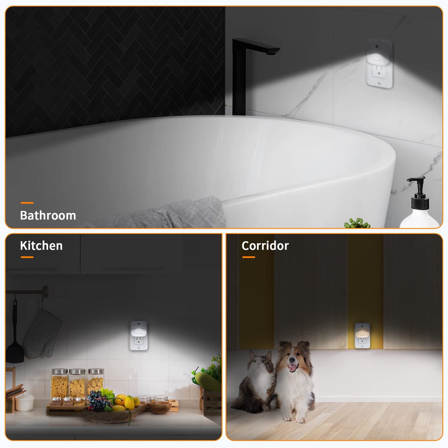 LED Night Lights Plug into Wall with Dusk-to-Dawn Sensor, Automatically Turn on and Off,Night Light for Kids,Bedroom,Bathroom,Stairs, White, 6 Packs