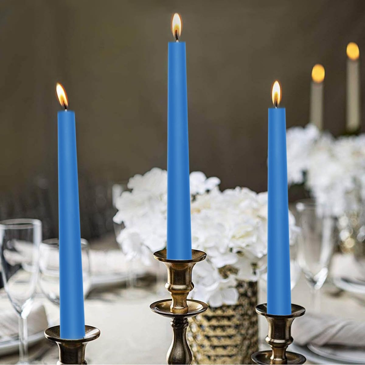 Blue Taper Candles, Set of 20 Unscented and Smokeless 10 Inch Taper Candles Long Burning, Paraffin Wax with Cotton Wicks for Burning Approxinately 7-8 Hours Time