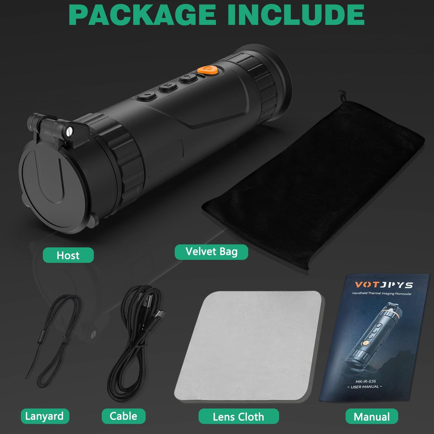 Night Vision Monocular 35mm 384x288 (50 Hz) Thermal Imaging Monoculars, 4X Digital Zoom, Detection 3620yd, 5 Mode, 7H+, No-Shutter Tech WiFi Heat Vision Infrared Imager for Hunting Camping