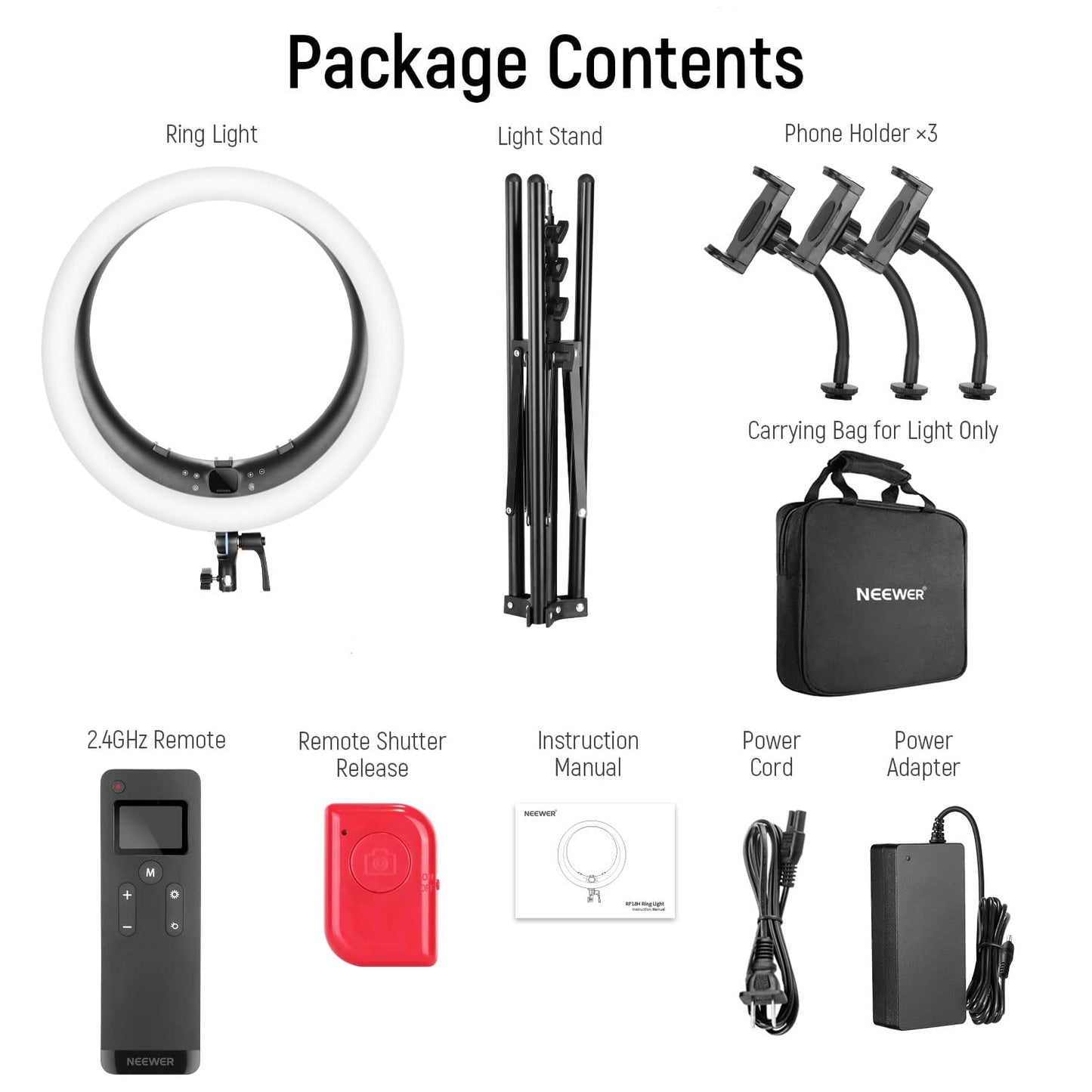 NEEWER Ring Light RP19H 19 Inch with Tripod Stand 3 Phone Holders Compatible with iPhone, Upgraded 2.4G Touch Control Ringlight for Video Recording Streaming Home Office Zoom Selfie Makeup Lighting