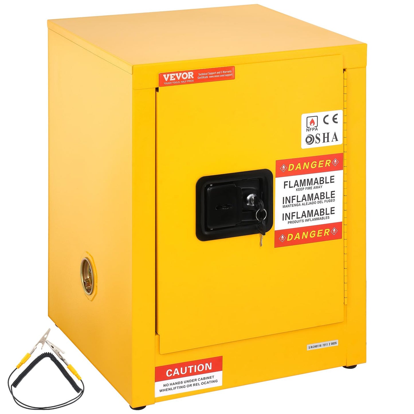 VEVOR Safety 12 Gal, Cold-Rolled Steel Flammable Liquid Storage Cabinet, 16.9 x 16.9 x 22 in Explosion Proof with 1 Adjustable Shelf 1 Door for Commercial Industrial Use, Yellow, SS-559