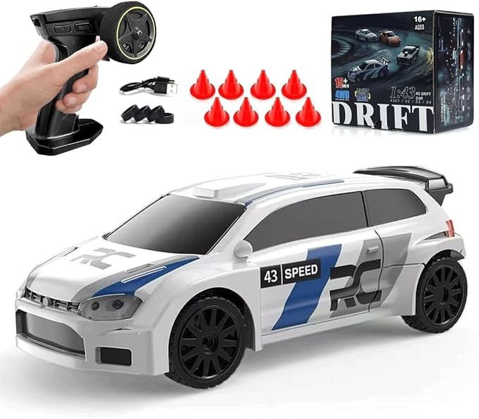 1:43 Scale Mini RC Drift Car with LED Lights Electric 2.4G Remote Control Racing Car Full Proportional 15KM/H High-Speed Vehicle for Hobbyists & Adults -RTR Version