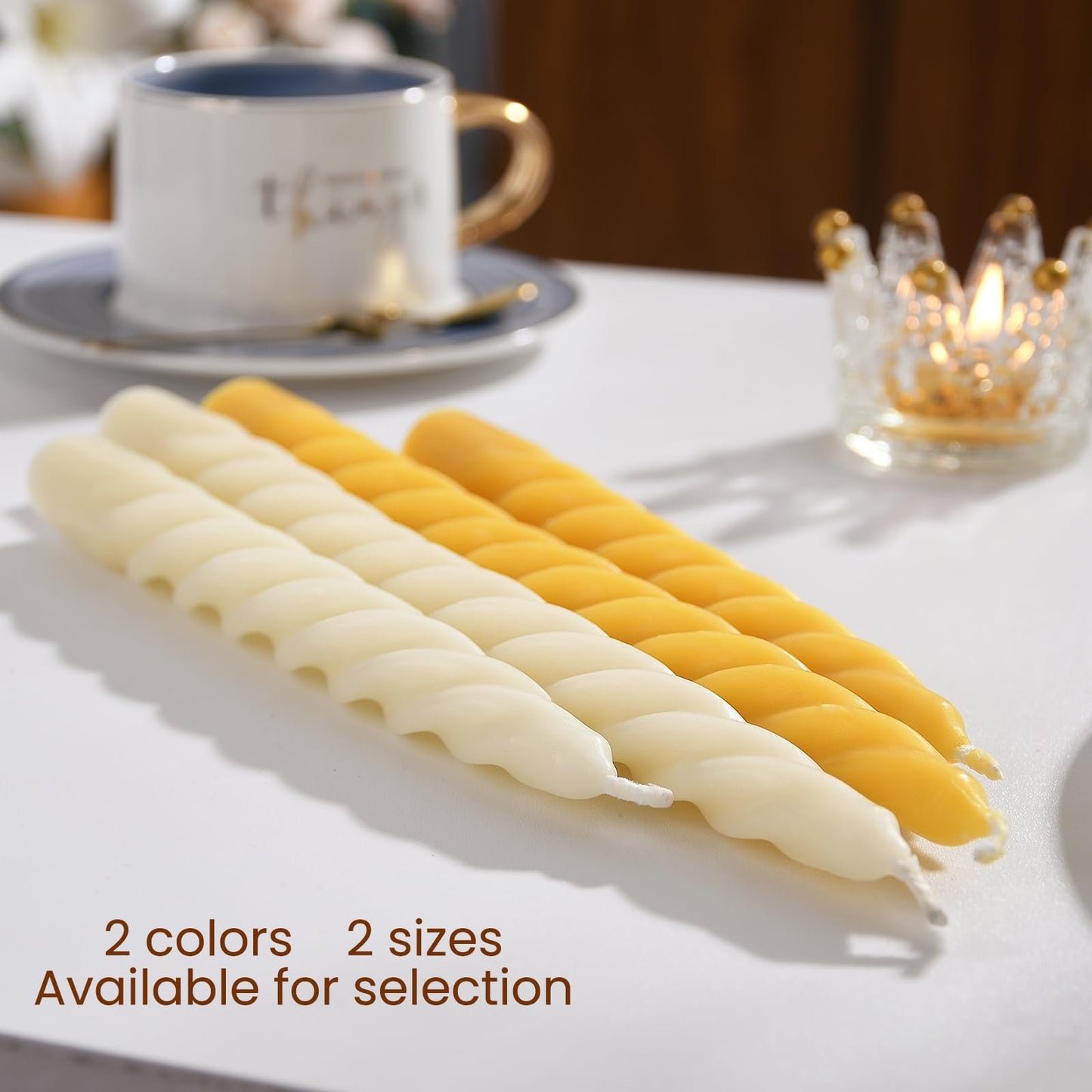 AGLARY 2PCS 7-Inch Pure Beeswax Spiral Taper Candles, Twisted Stick Candles, Dripless & Unscented for Weddings, Christmas, Dinner, Meditation - White
