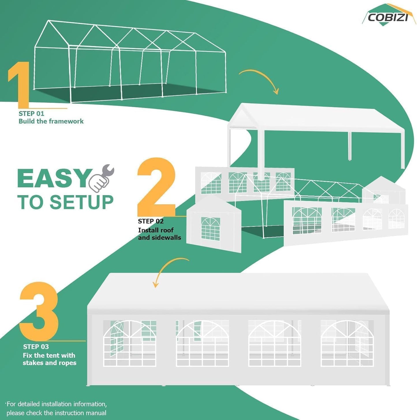COBIZI 13x26 Party Tent Heavy Duty Waterproof(Better Than Galvanized), Outdoor White Gazebo Event Shelter Wedding Canopy for Parties BBQ Commercial with Removable Sidewall Windows, Powder Coating