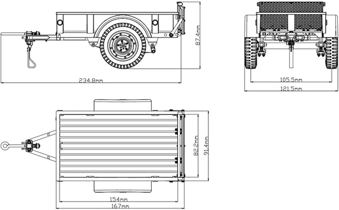 FMS FCX18 RC Cars Accessory for 1:18/1:12 RC Crawler Trucks - Utility Trailer Type A Silver