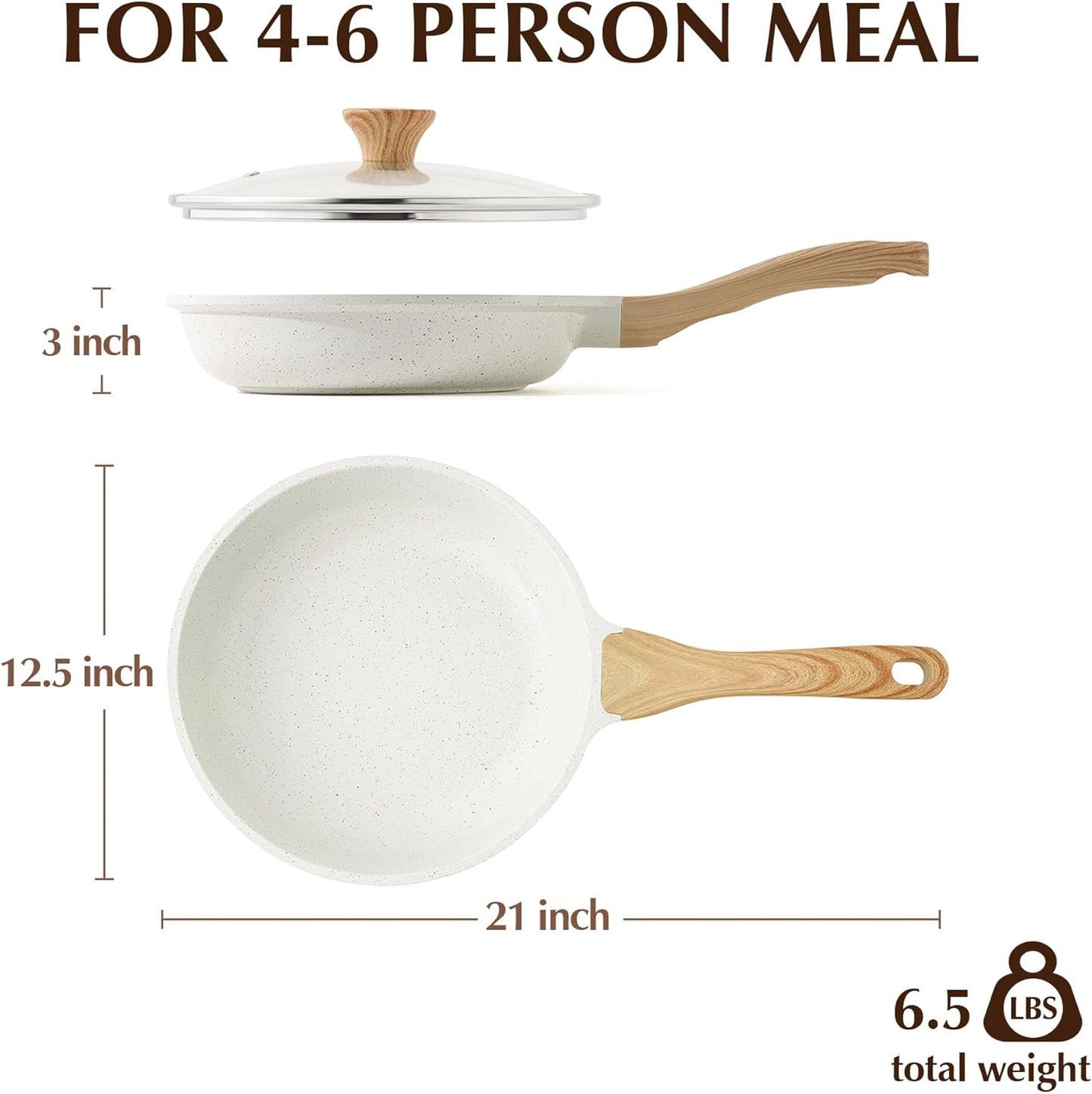 SENSARTE Nonstick Ceramic Frying Pan - 12.5 Inch Healthy Omelet Skillet with Lid | Induction Compatible, PFAS-Free