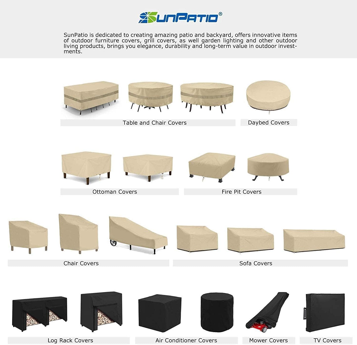 SunPatio Outdoor Chair Covers - Heavy Duty Waterproof Protection for Lounge Chairs | 34" W x 37" D x 36"/25" H, Beige (2 Pack)