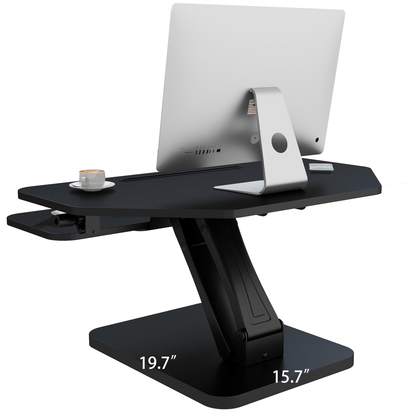 Lubvlook 32 inch Corner Standing Desk Converter, Height Adjustable Sit Stand Desk Riser with Keyboard Tray, Black, GSD76