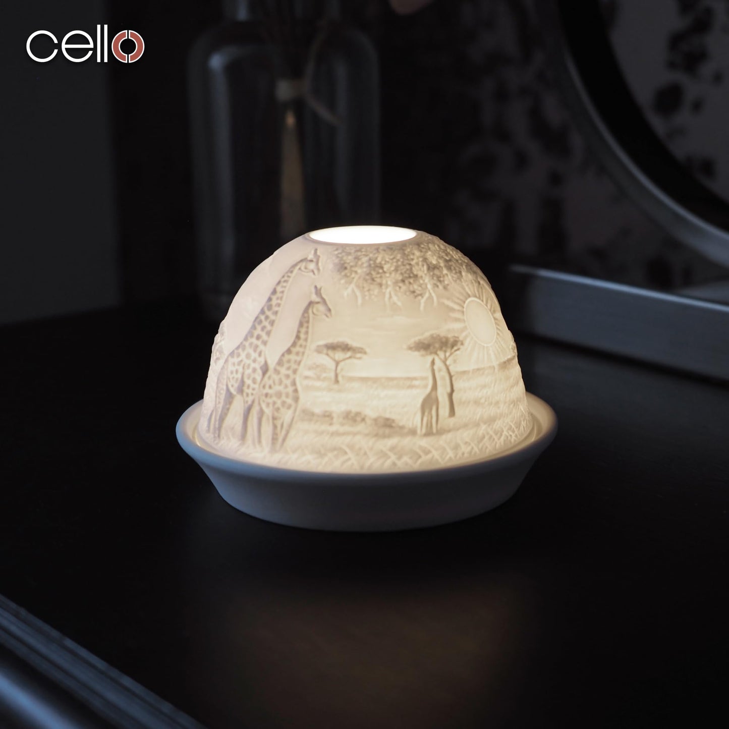 Cello Porcelain Tealight Holder Dome - Giraffe Design with 3D Projection Image & Loving Message Scented Unscented LED Lights Candle Wax Warmer Mom Nanny Birthday Gifts Ornament Home Easter Present