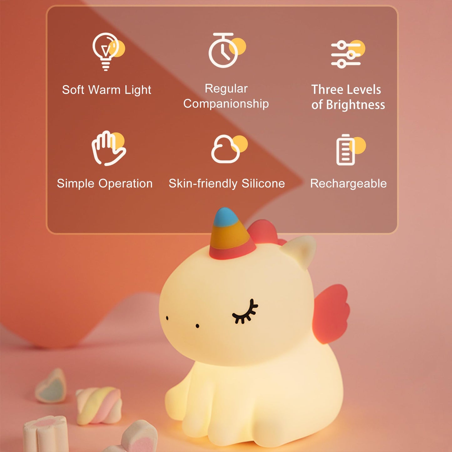 AGEK Unicorn Night Light for Kids, Cute Silicone Nursery Night Light Dimmable LED Squishy Unicorn Lamp Rechargeable Bedside Touch Lamp for Girls Women Breastfeeding Gifts Bedroom Decor