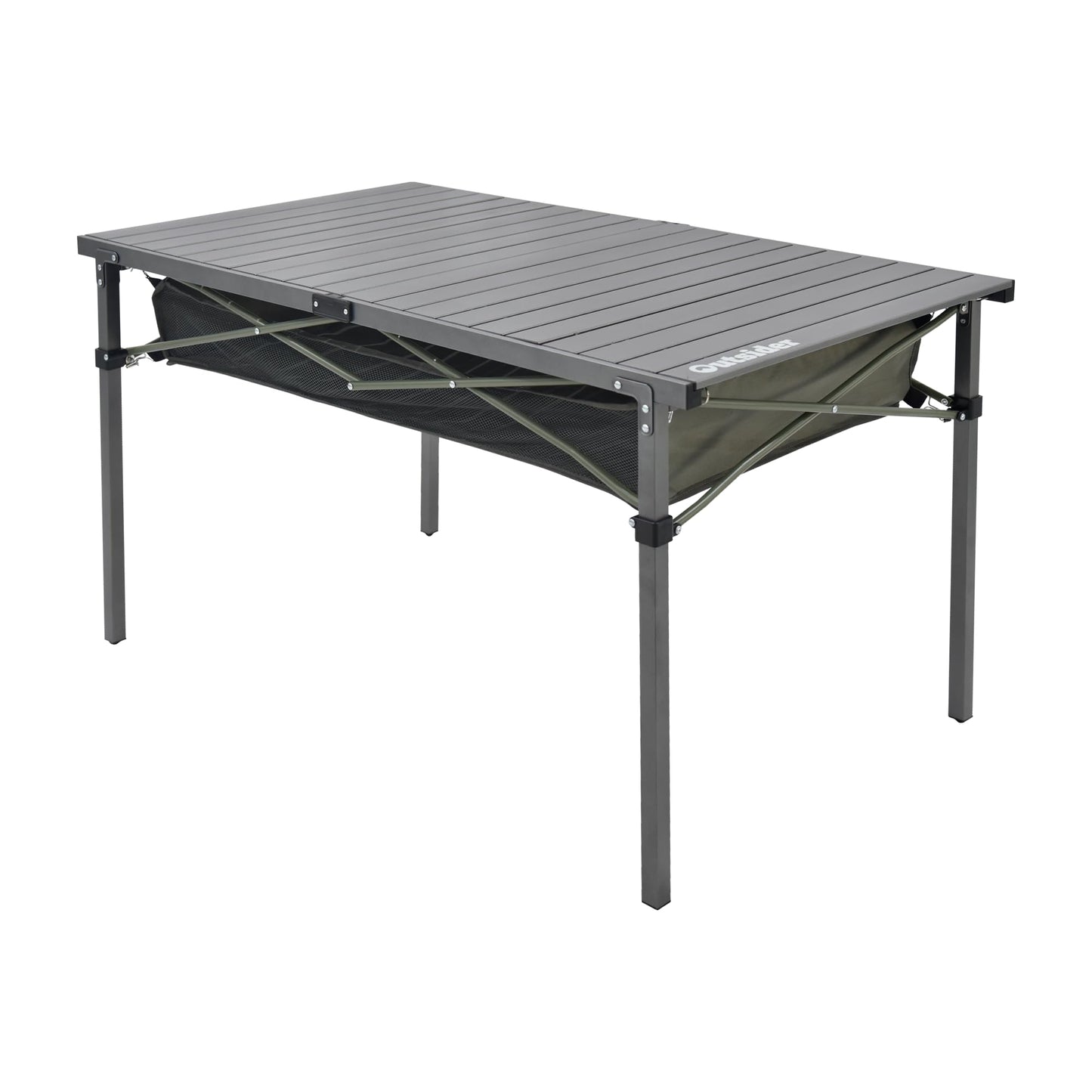 OUTSIDER Folding Camping Table, Portable Roll-up Outdoor Lightweight Aluminum Camp Table for Picnic BBQ Backyards Beach, Large Storage Mesh Pocket and Carrying Bag Included (Gray+Storage)