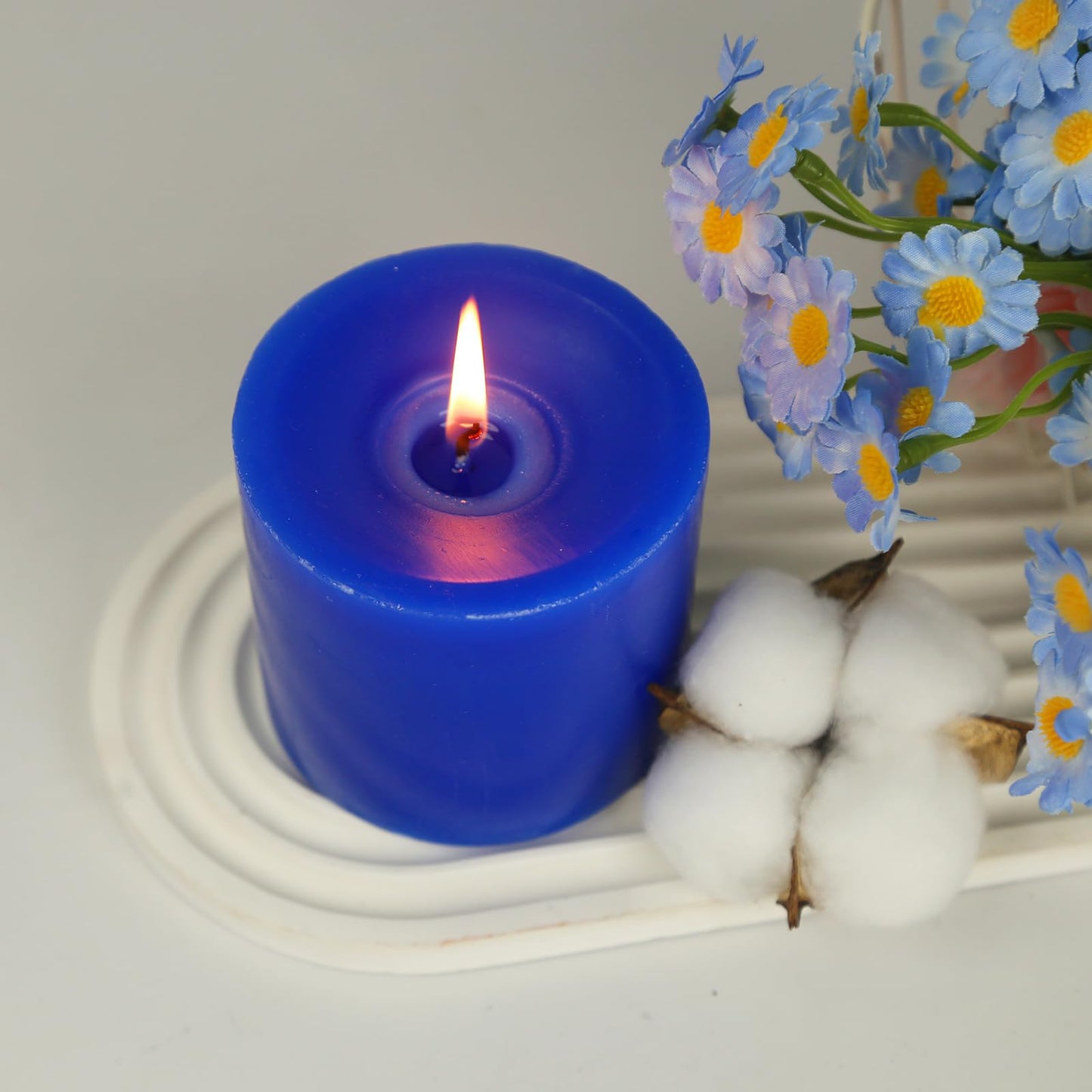 3 Pack Unscented Royal Blue Pillar Candles, 40 Hour 3x3 Inch Dripless Tapered Fat Column Cylinder Candles for Valentine's Day Home Party Holidays