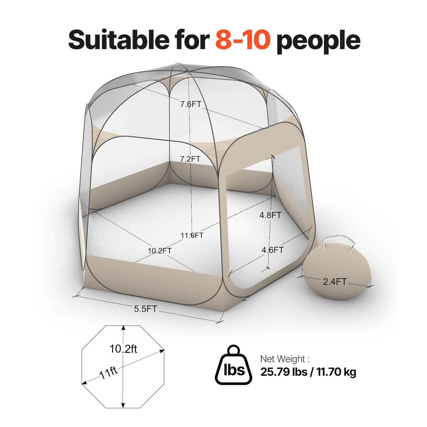 VEVOR Pop up Bubble Tent, 11 x 10.2 ft Waterproof & UV-Resistant, Clear Camping Tent Shelter, Outdoor Garden Dome Igloo Tents with Windows, 540Panoramic View, for 8-10 Persons Patio Backyard