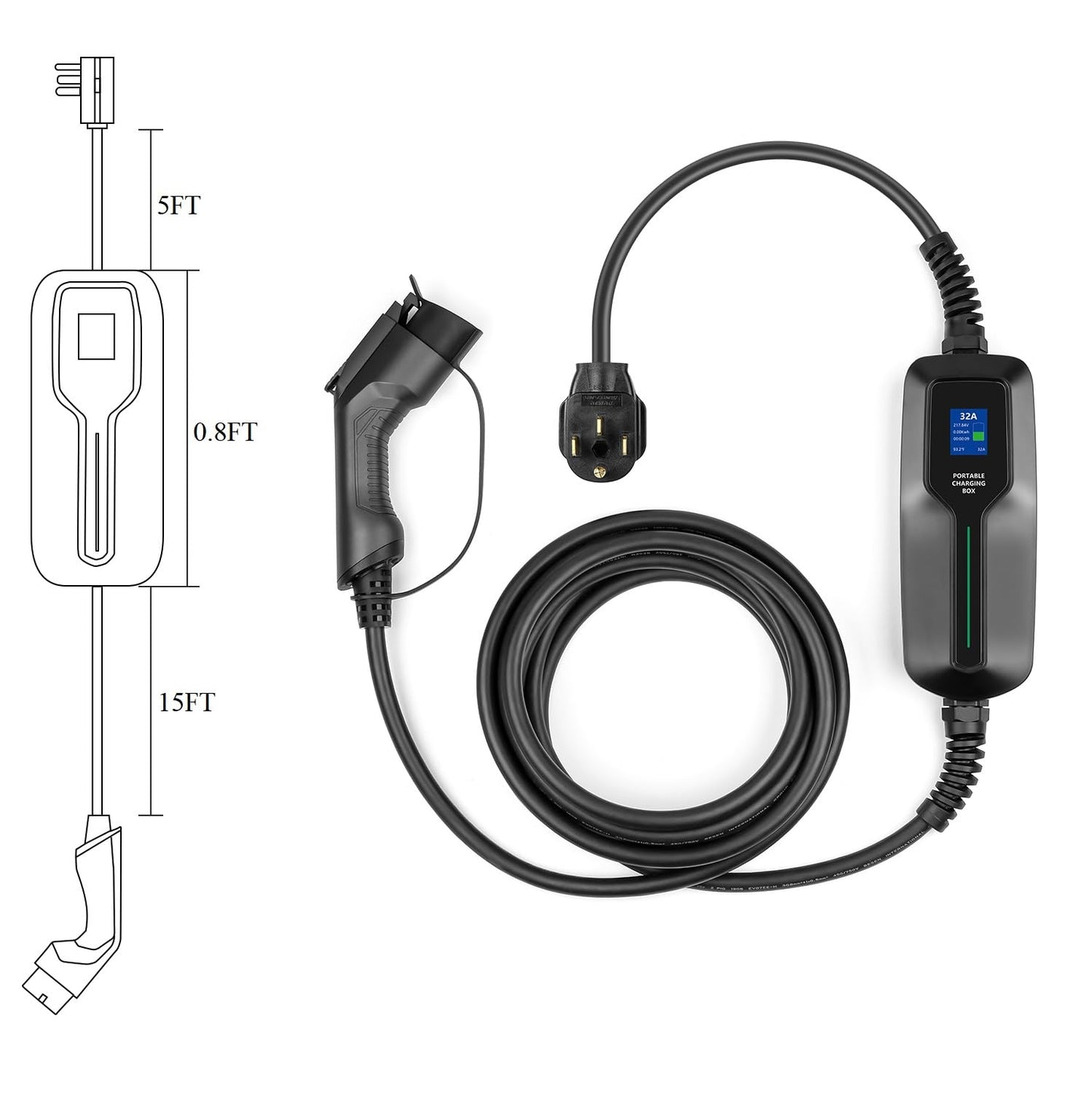 LEFANEV 32 Amp EV Charger Level 2,(NEMA 14-50, 32A/20ft,7.68KW) Portable Electric Vehicle Charging Station for Electric and Hybrid Vehicles