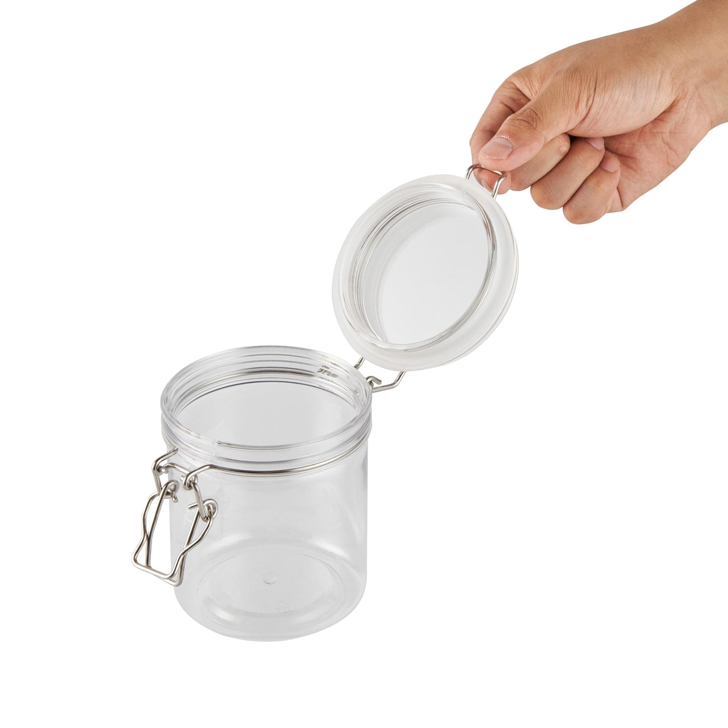 Restaurantware Food Container 20 Count 17 oz Plastic Airtight HInged Lid Jar Storage Canister Clear Wide Mouth