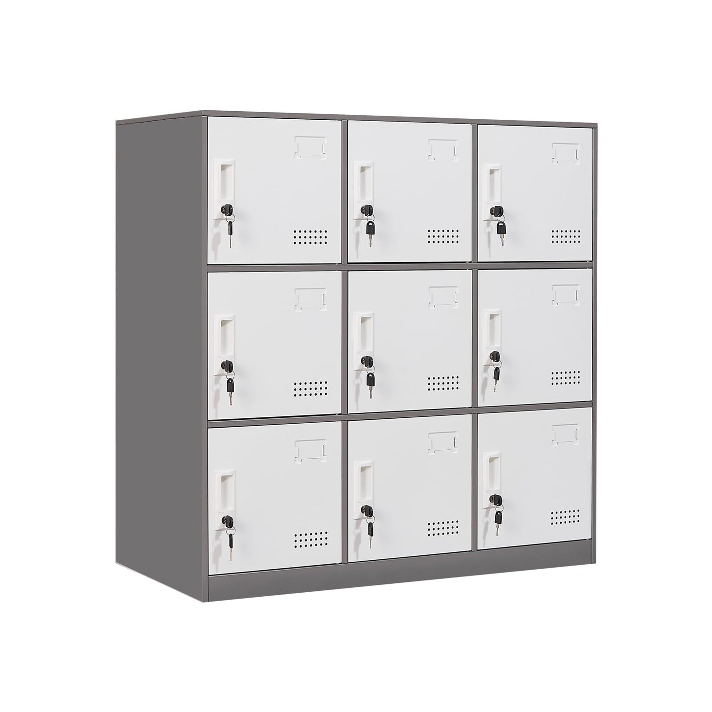 FURSTEL Student Locker Organizer, Multi-Door Steel Locker, Small Locking Cabinet Storage Organizer, Office File Cabinet, Home Locker, Gym Locker, Metal Storage Locker (9 Door, Grey & White)