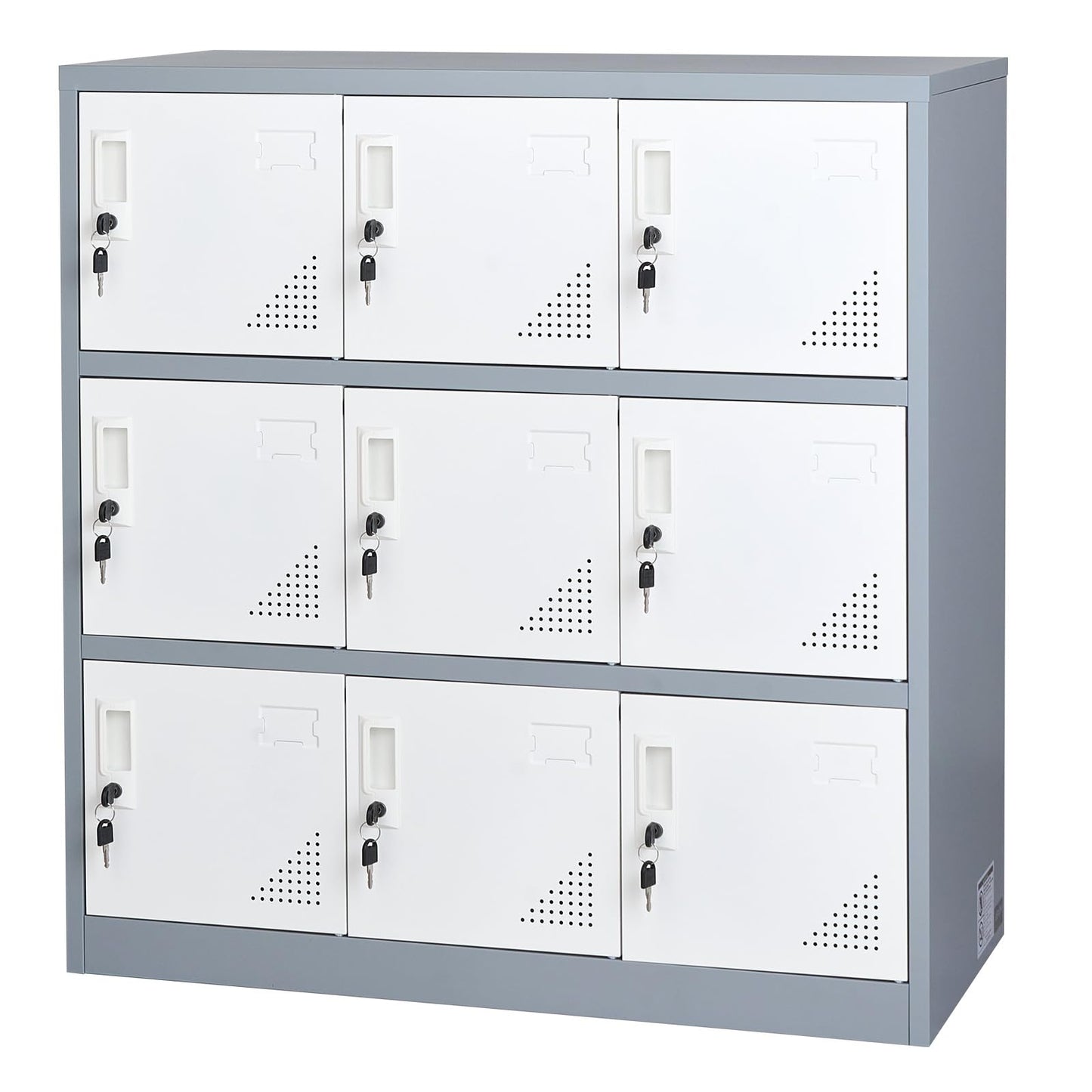 VEVOR 9 Doors Metal Locker for Employees, Steel Locking Storage Cabinet with Card Slot and Ventilation, 2 Keys for Each Door, Employee Lockers for Office, School, Gym, Home, Easy Assembly, Gray