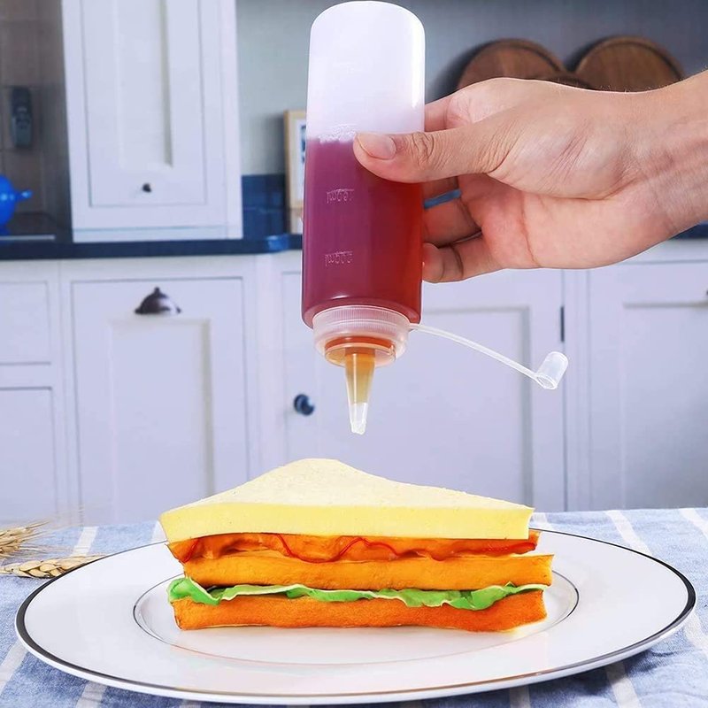 Abnaok Condiment Squeeze Bottles, 2-Pack 8 oz Food Grade Plastic Squeeze Condiment Bottles with Twist On Cap Lids for Sauces, Paint,Oil, Condiments,Salad Dressings, Arts and Crafts