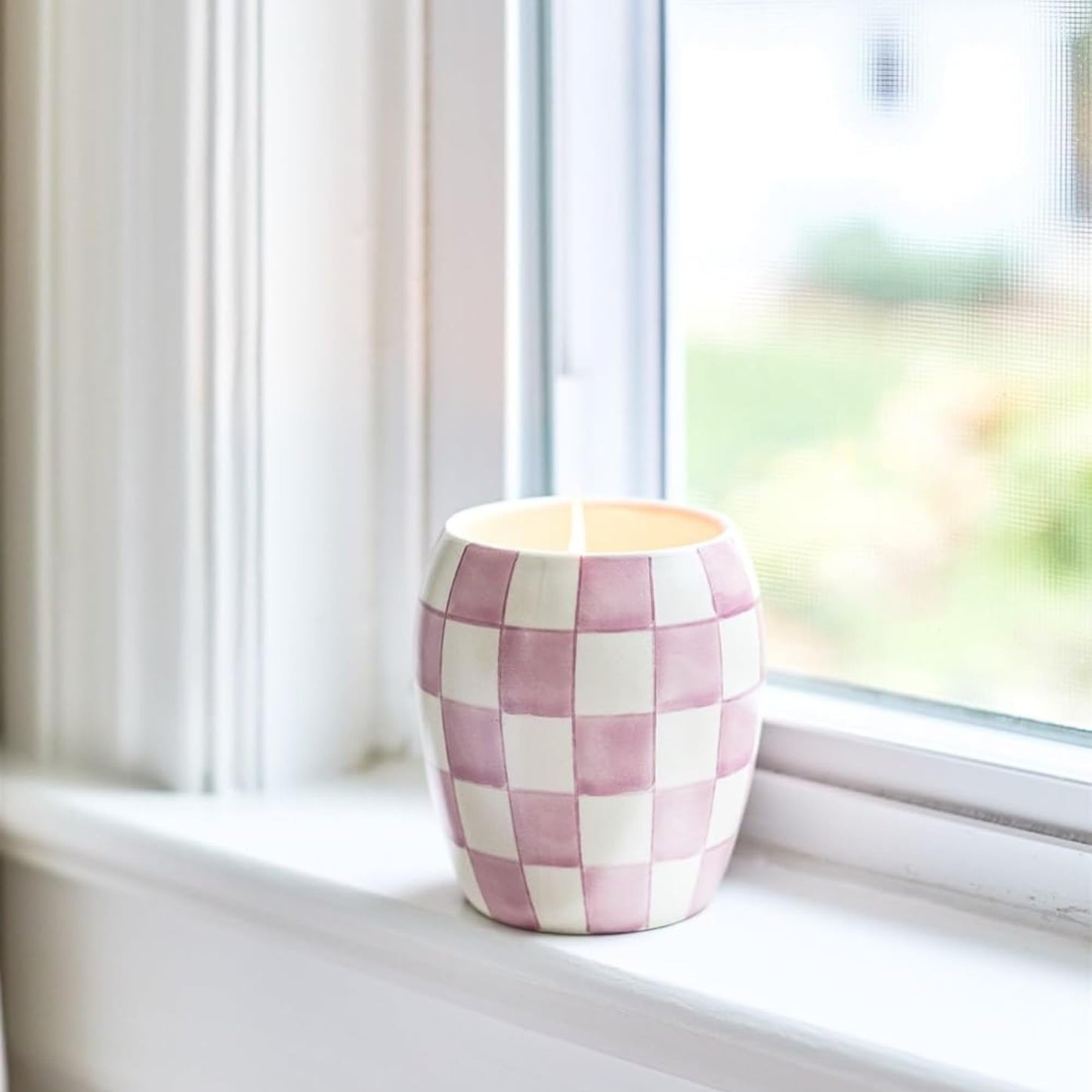 Paddywax Checkmate Hand Painted Scented Candle in Reusable Porcelain Jar, Clean-Burn Soy Candle with Approx. 55 Hour Burn Time, Decorative Gift Candles for Home, Lavender Mimosa, 11 oz
