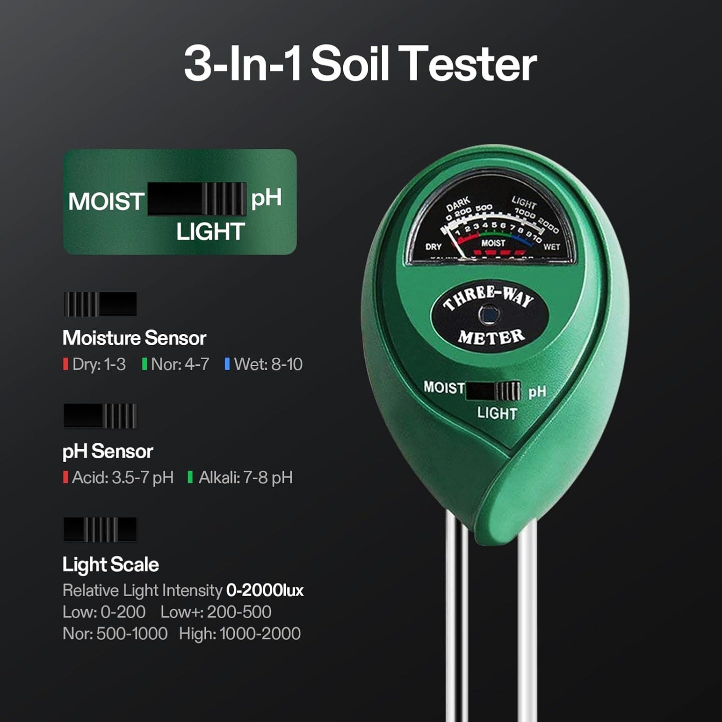 VIVOSUN Digital pH Meter - 3-in-1 TDS, EC & Temperature Tester for Home & Garden | Soil Moisture & Light