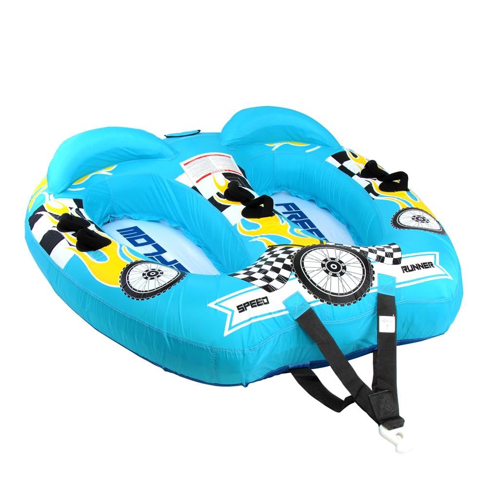 Serene Life Watersports Inflatable Towable Booster Tube - Two Person Water Boating Float Tow Raft, Inflatable Pull Boats/Tubes/Towables w/ Dual Seats, PVC Bladder, Foam Pad, Nylon Handles SLTOWBL10